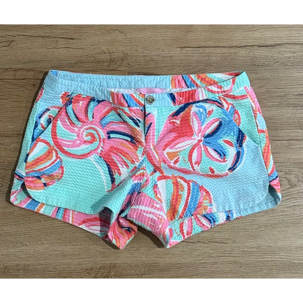Lilly Pulitzer Shorts Blue Pink Seashell Sand Dollar Print Resort Cotton Size 2